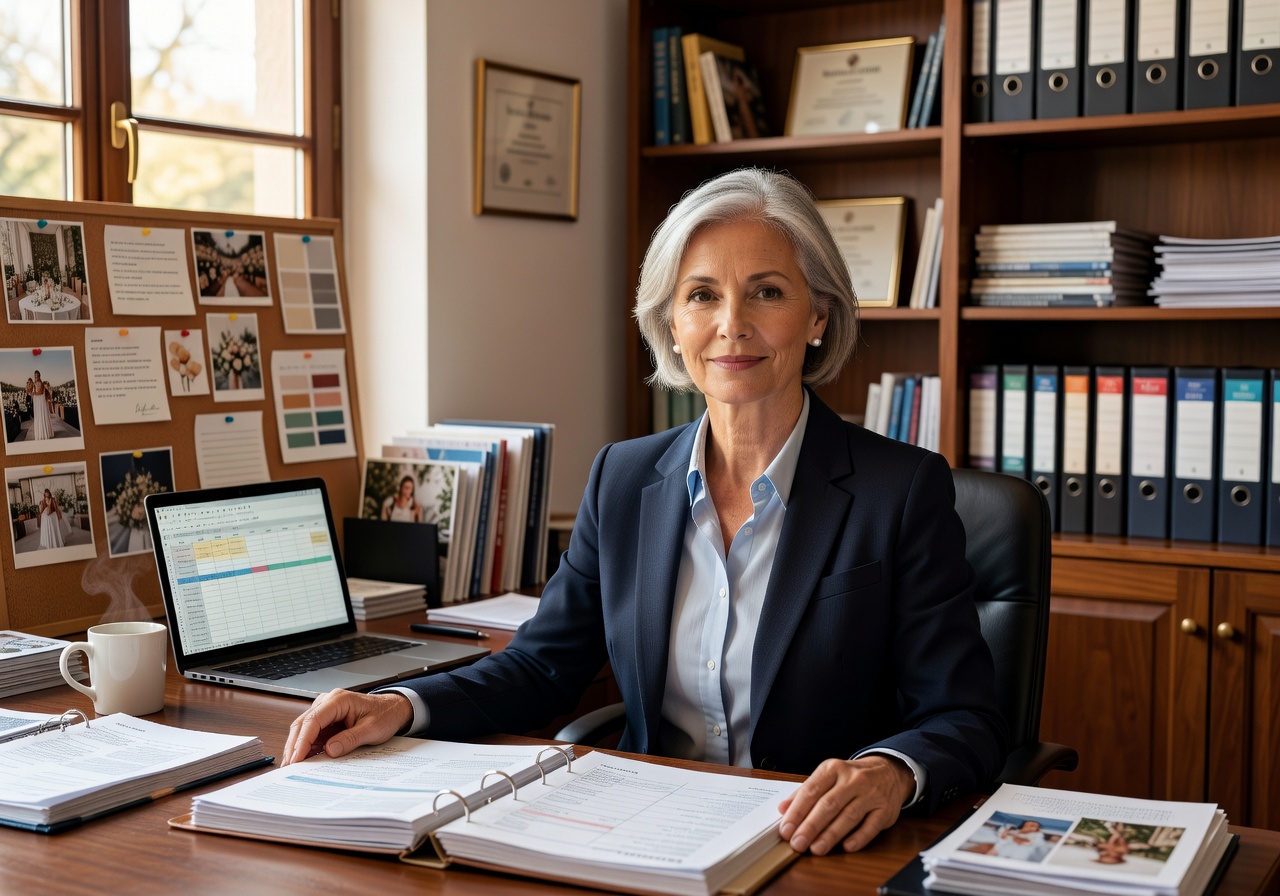Portrait of Clara Hoffmann, senior wedding coordinator who manages vendor logistics