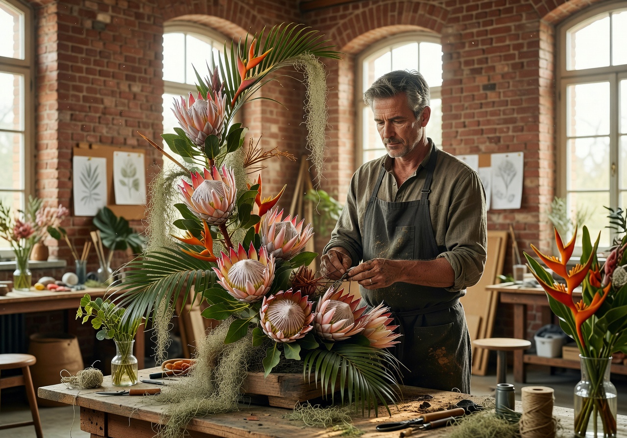 Portrait of Lukas Braun, head of floral design who creates bespoke botanical installations